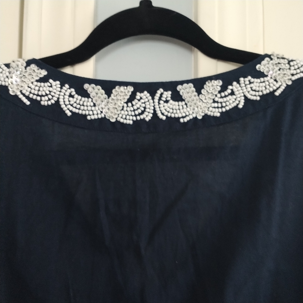 Preston & York Dark Navy V Neck w Beads & Sequins Tunic Top XL - Picture 4 of 14